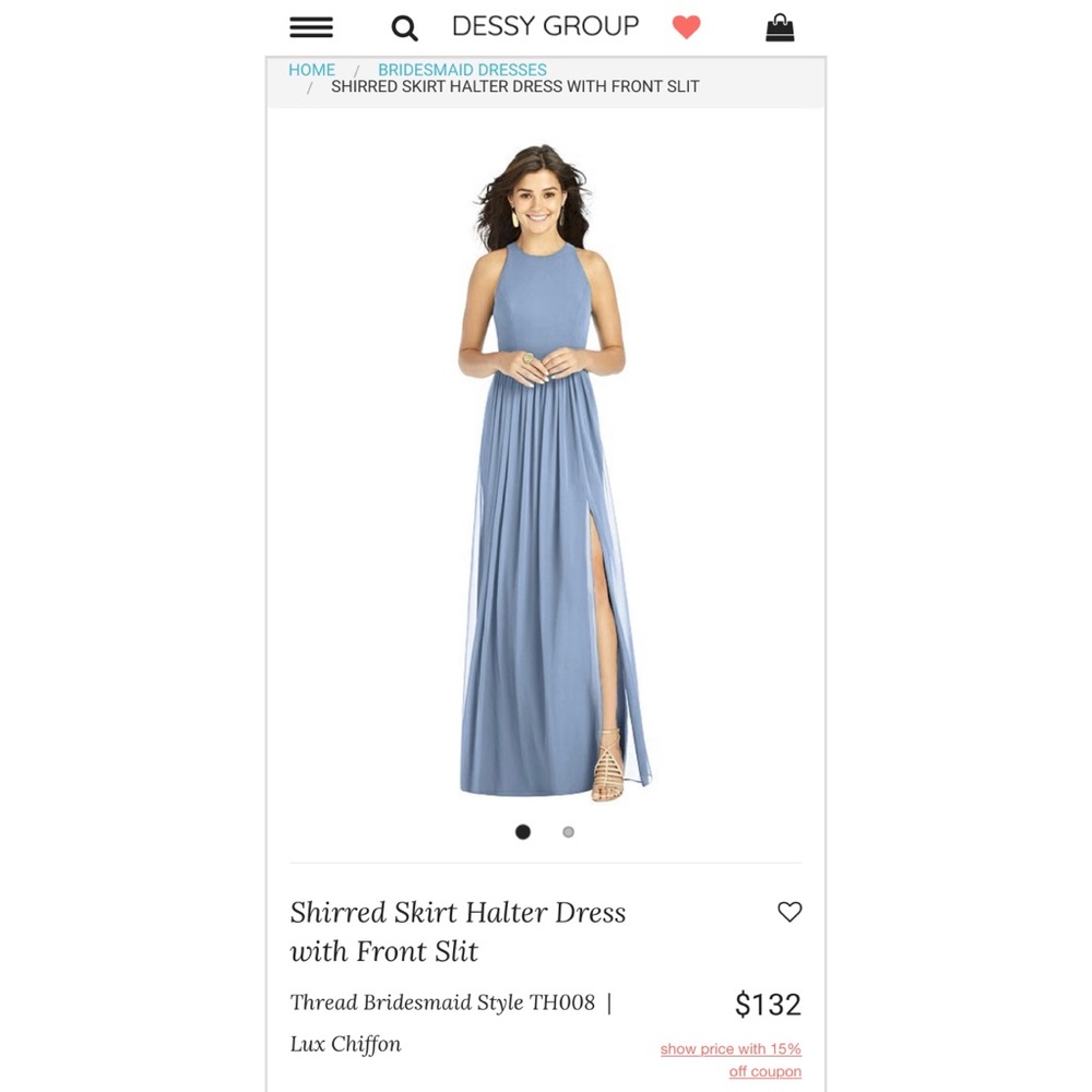 Shirred Skirt Halter Dress with Front Slit